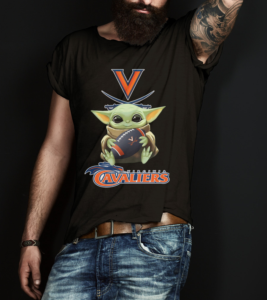 Virginia Cavaliers Baby Yoda Football Fan Logo Artwork T-Shirt