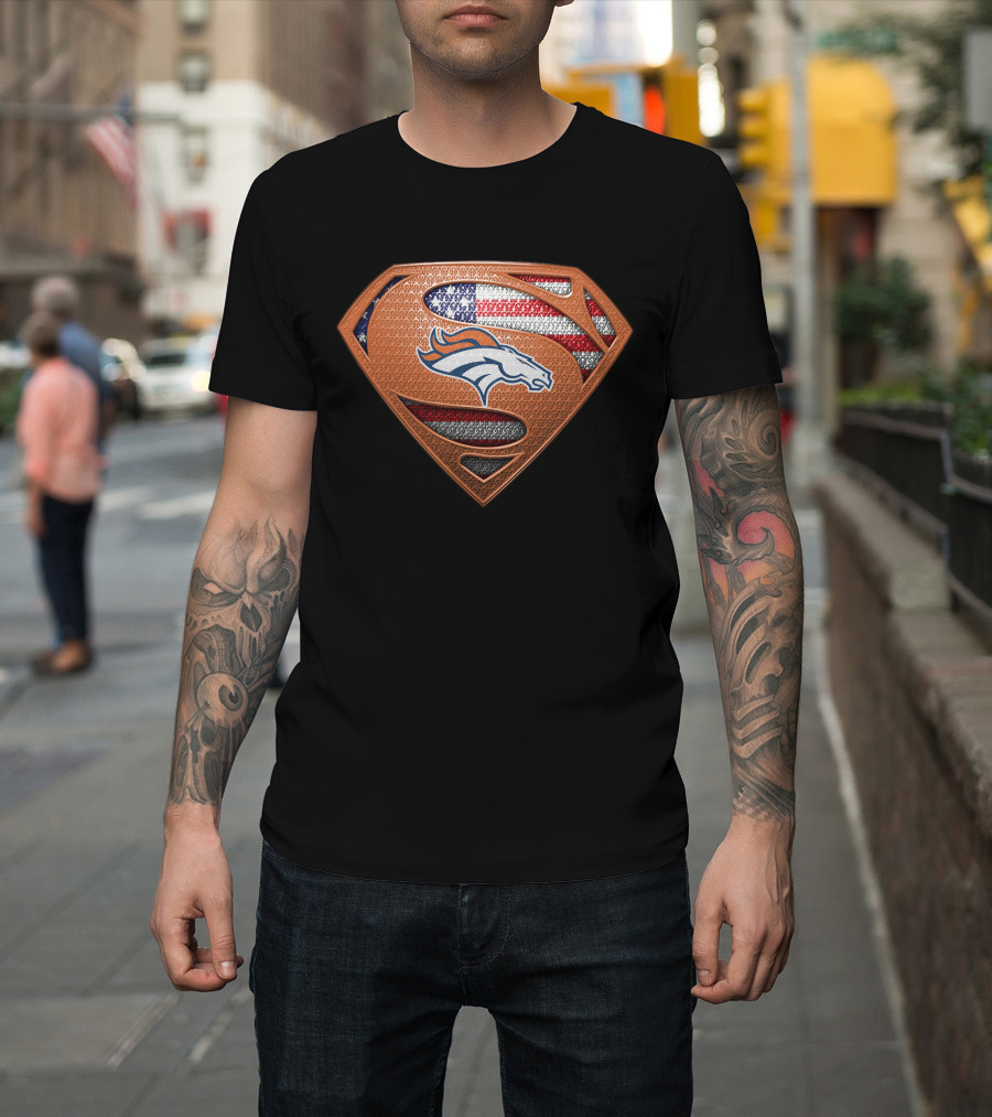 Denver Broncos Superman Shield American Flag T-Shirt
