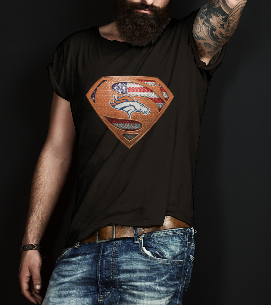 Denver Broncos Superman Shield American Flag T-Shirt