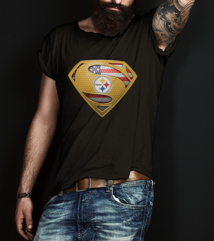 Pittsburgh Steelers Superman American Flag T-Shirt