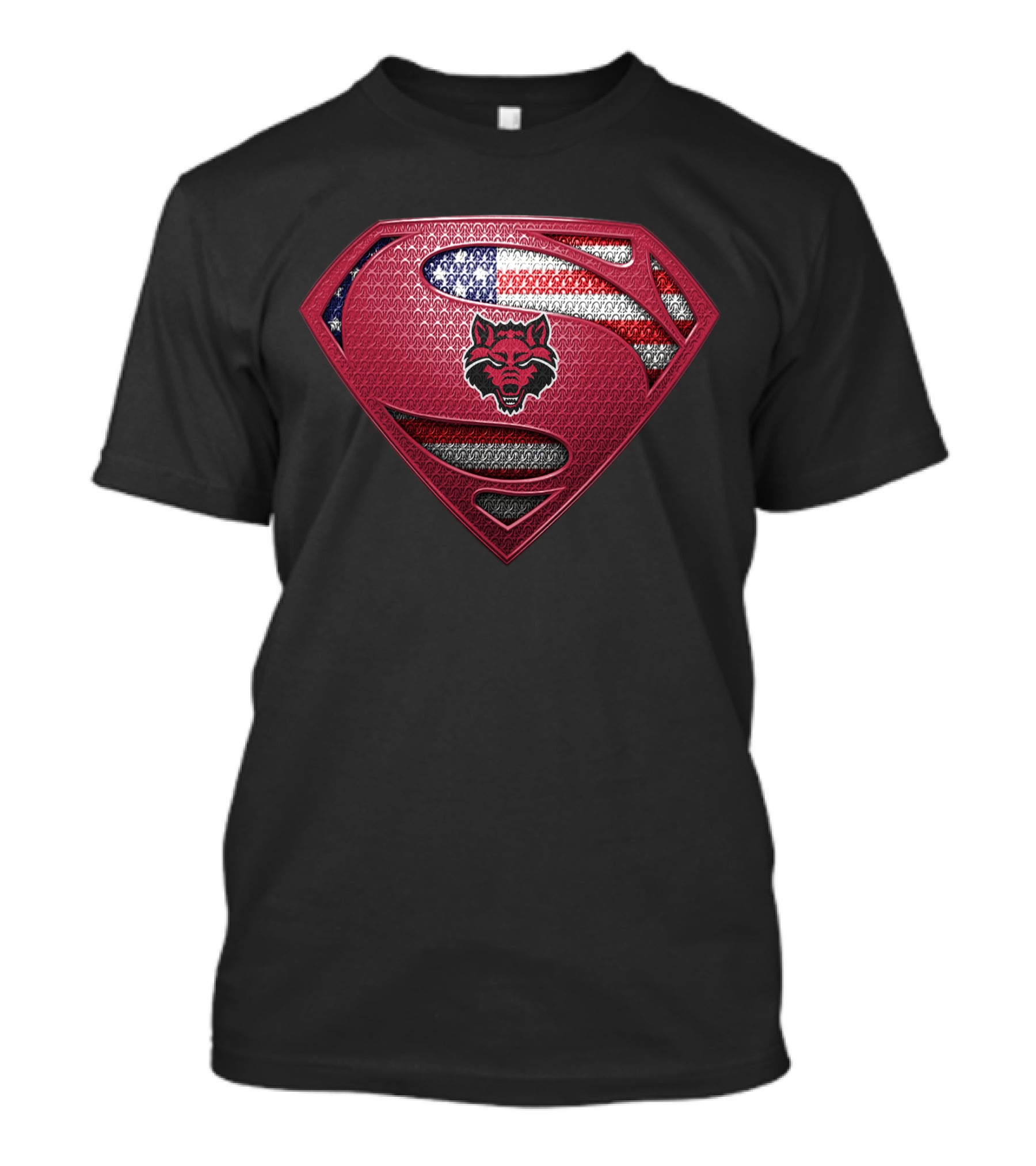 Arkansas State Red Wolves Superman Logo With American Flag T-Shirt