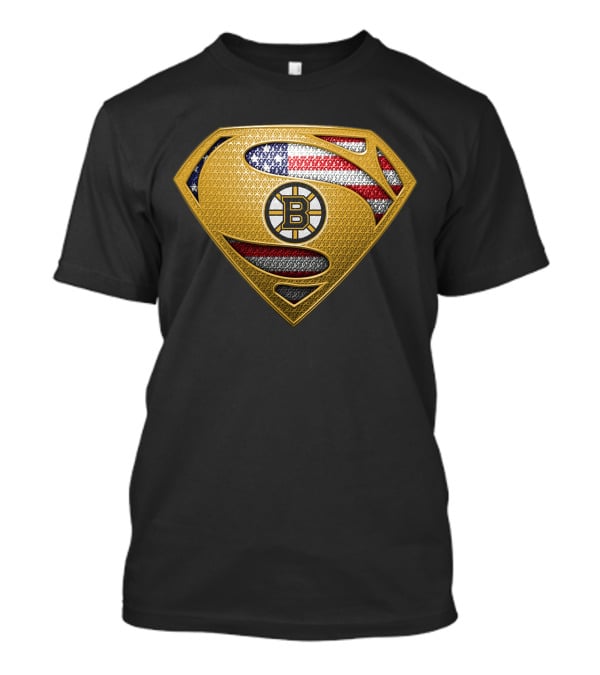 Boston Bruins Superman Shield American Flag T-Shirt