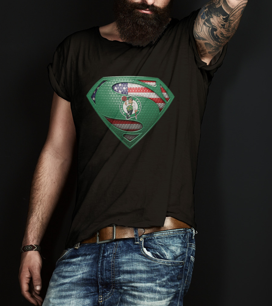 Boston Celtics Superman Logo With American Flag T-Shirt
