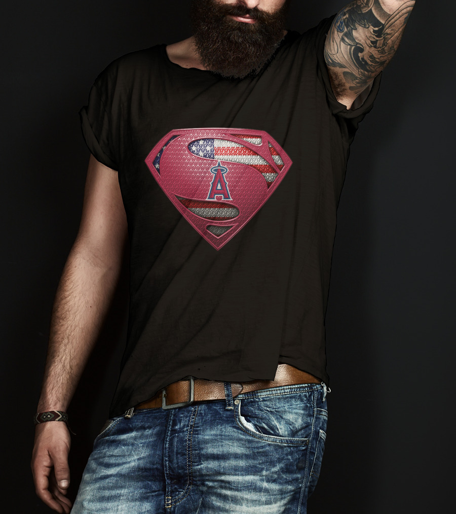 Los Angeles Angels Superman Shield American Flag T-Shirt