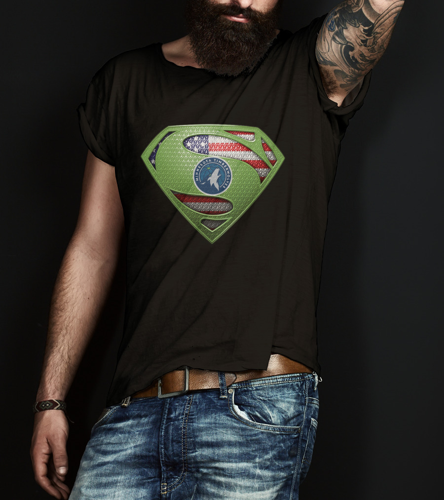 Minnesota Timberwolves Superman Logo With American Flag T-Shirt