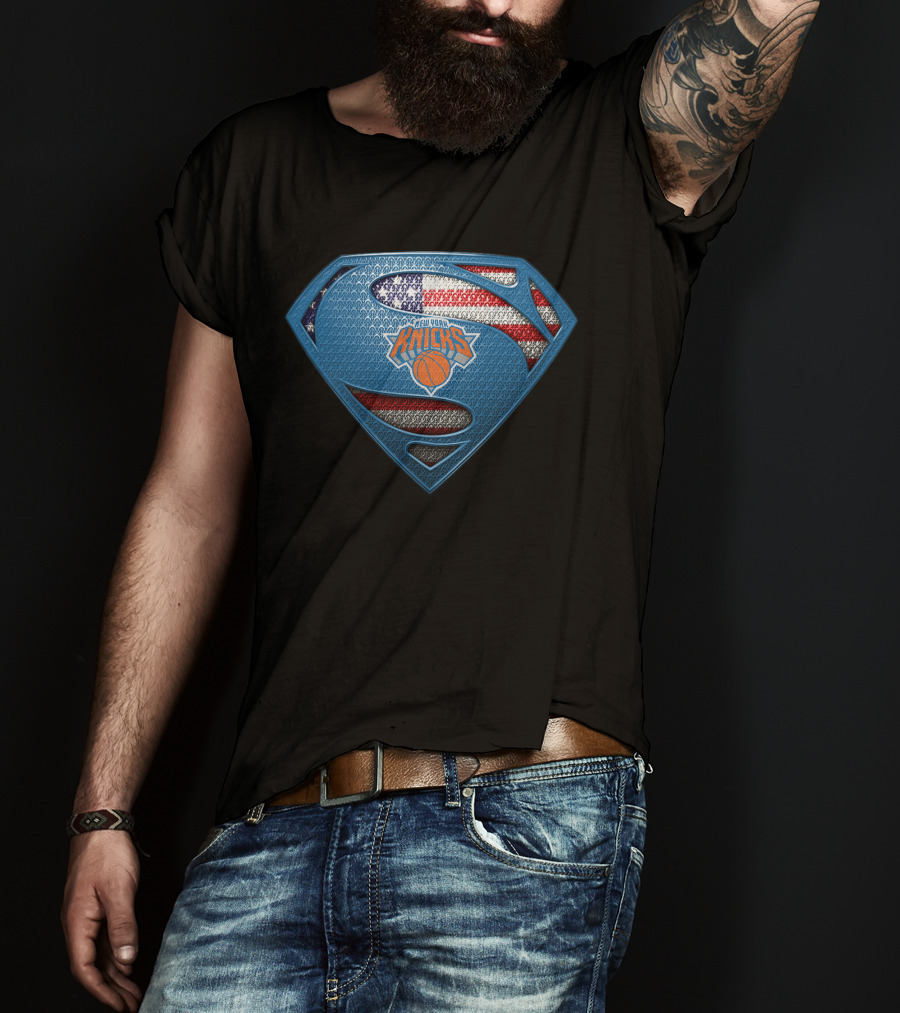 New York Knicks Superman American Flag T-Shirt