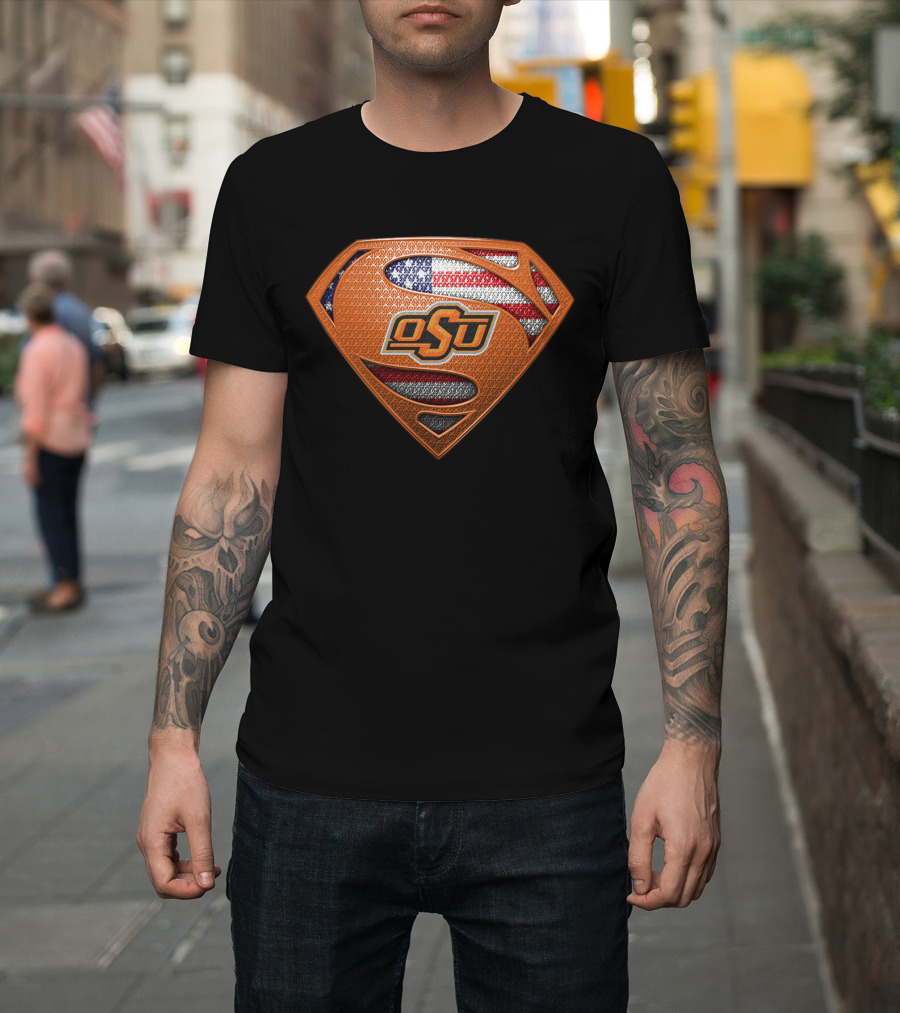 Osu Oklahoma State Cowboys Superman American Flag T-Shirt
