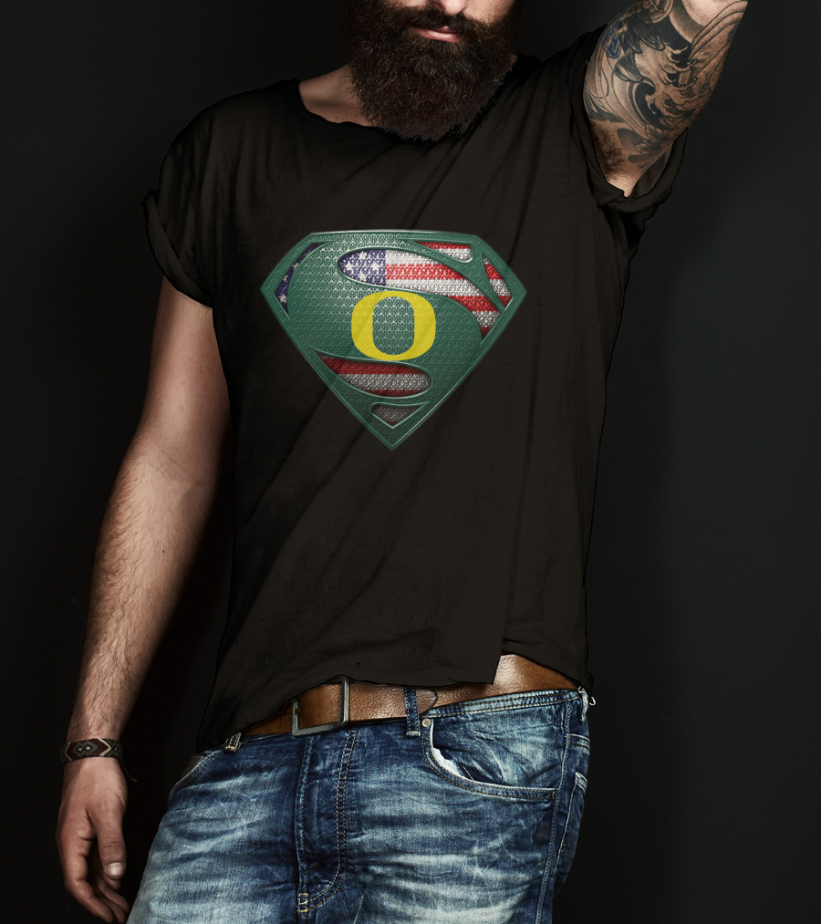 Oregon Ducks Superman Logo American Flag T-Shirt