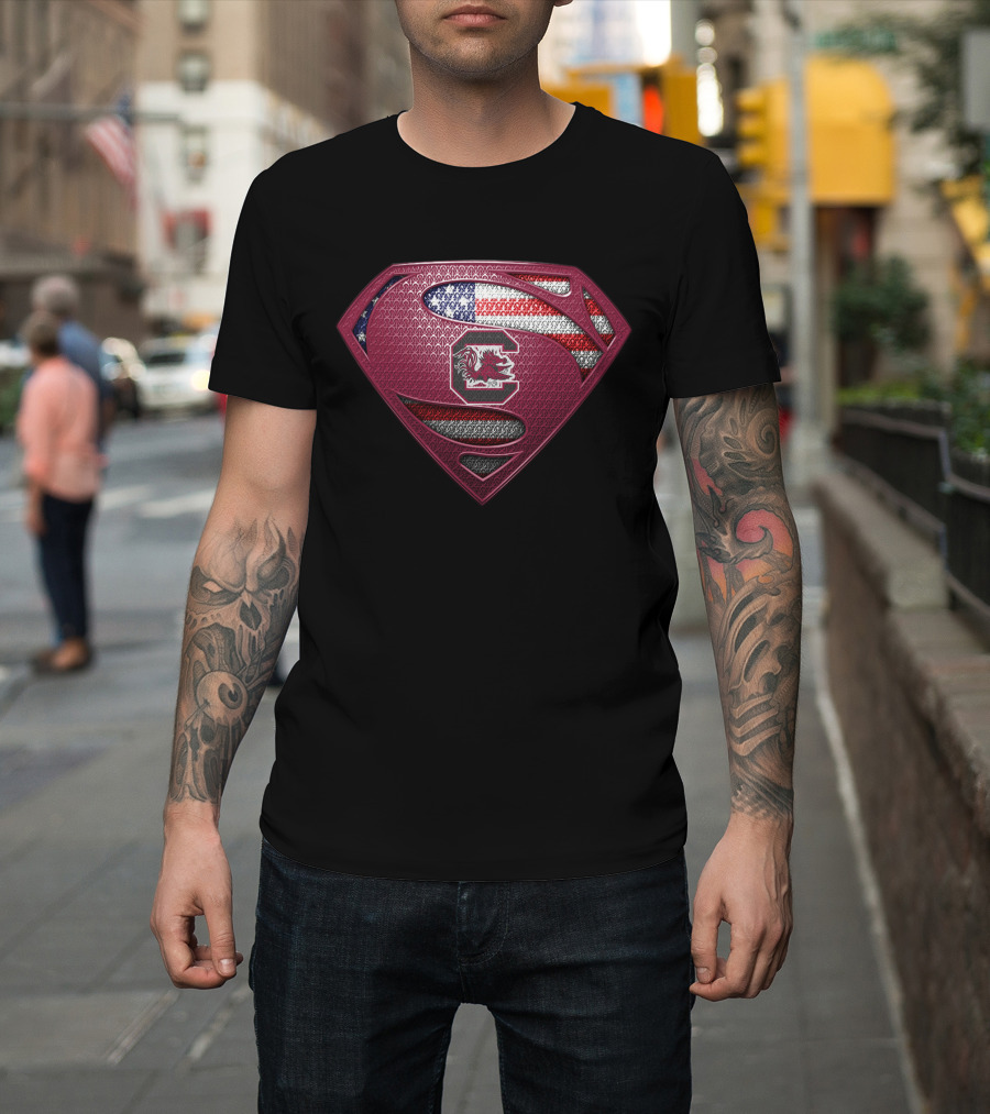 Superman South Carolina Gamecocks American Flag T-Shirt