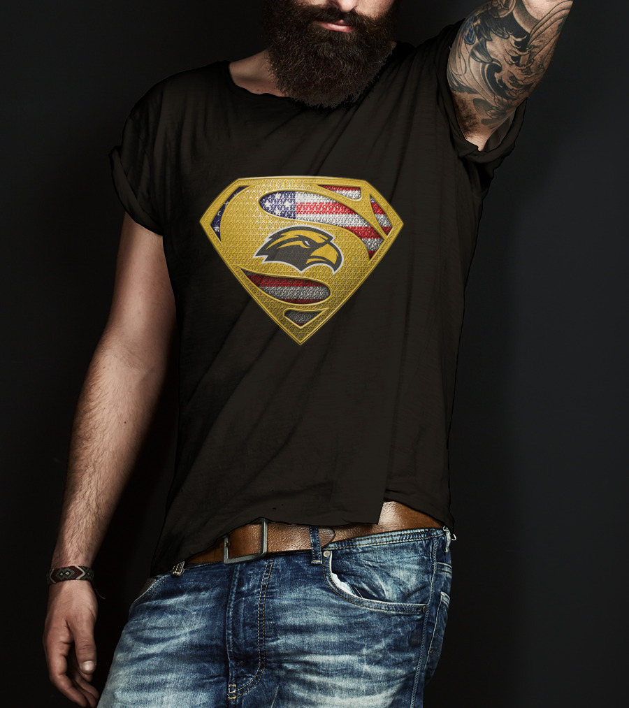 Southern Mississippi Golden Eagles Superman Logo American Flag T-Shirt