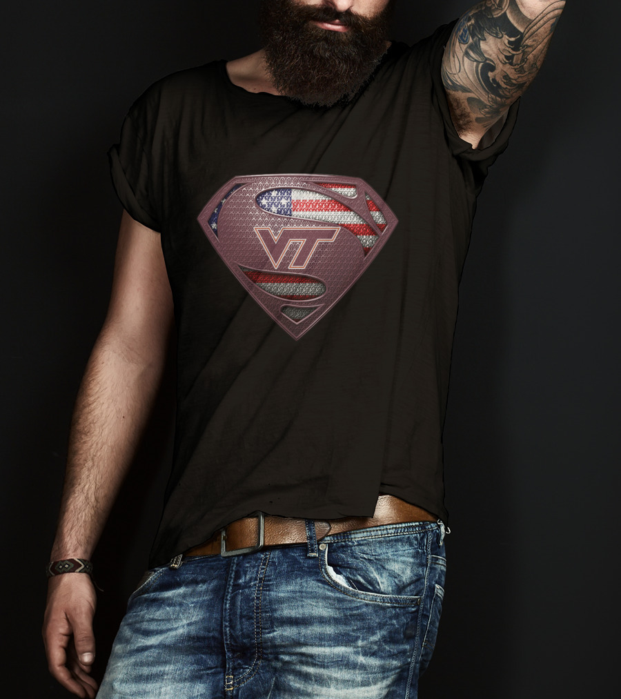 Virginia Tech Hokies Vt Superman American Flag T-Shirt