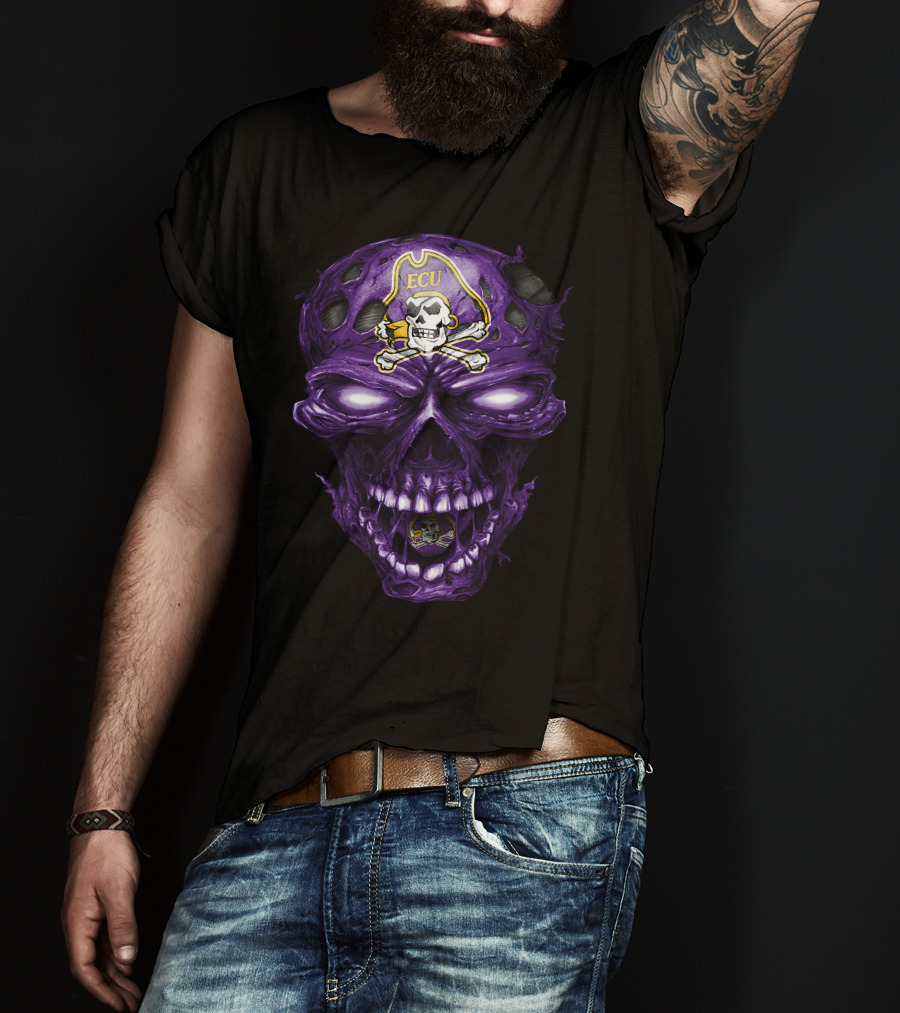 Ecu East Carolina Pirates Skull Purple Pirate T-Shirt