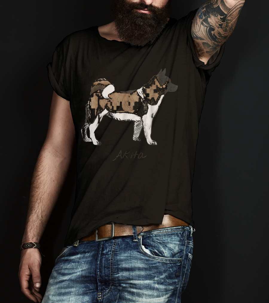 Akita Dog Illustration Fun Doggy T-Shirt