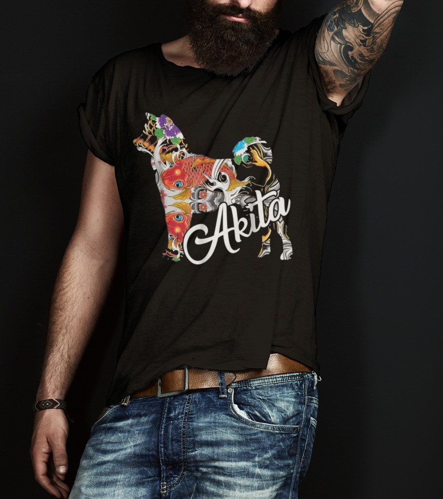 Akita Love Akita Colorful Fish Floral T-Shirt