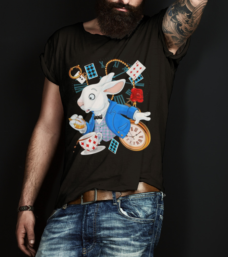 Alice In Wonderland White Rabbit Teacup Pocket Watch Playing Cards Classic T-Shirt