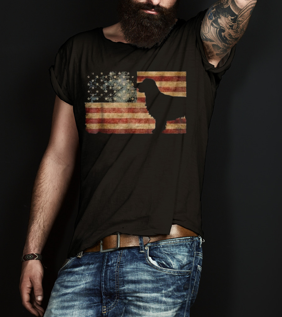 Golden Retriever Silhouette American Flag T-Shirt
