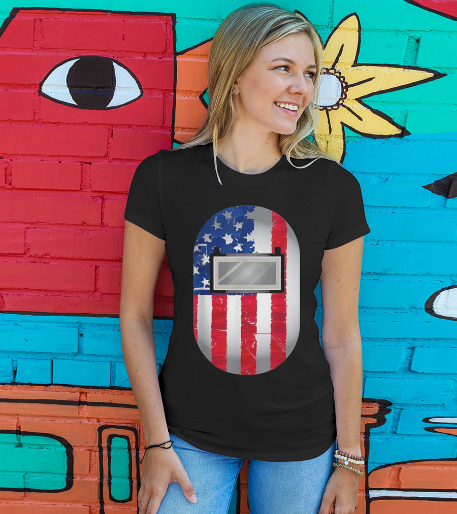 American Welder US Flag Helmet Welding Prowess T-Shirt