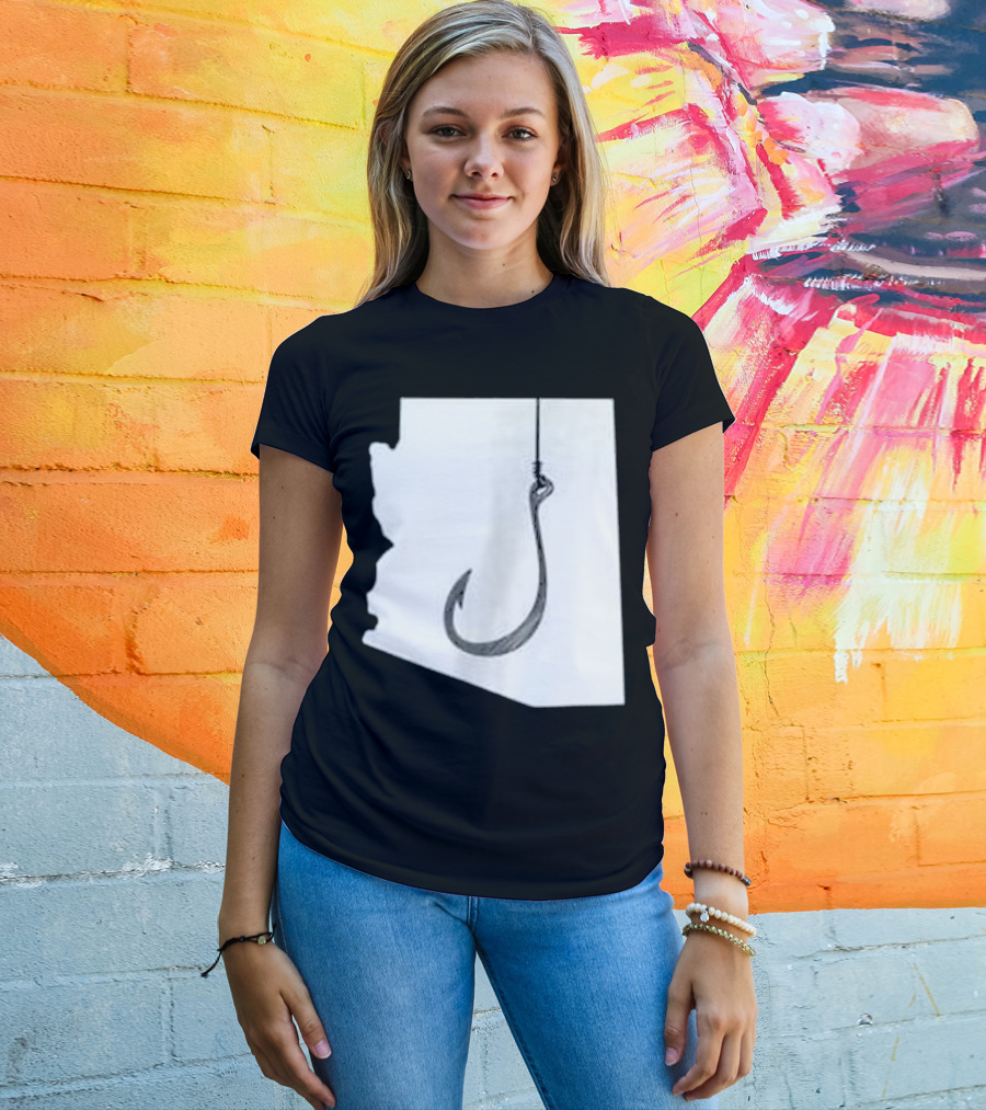 Arizona State Outline Fishing Hook Novelty T-Shirt