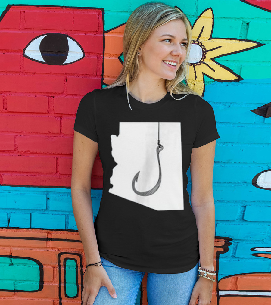 Arizona State Outline Fishing Hook Novelty T-Shirt