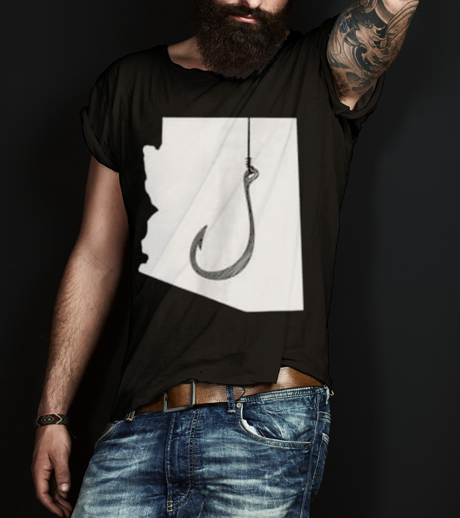 Arizona State Outline Fishing Hook Novelty T-Shirt