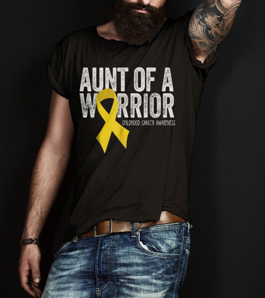 Aunt Of A Warrior Childhood Cancer Awareness Yellow T-Shirt