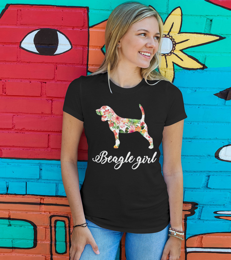 Beagle Girl Floral Pattern Beagle Lovers T-Shirt