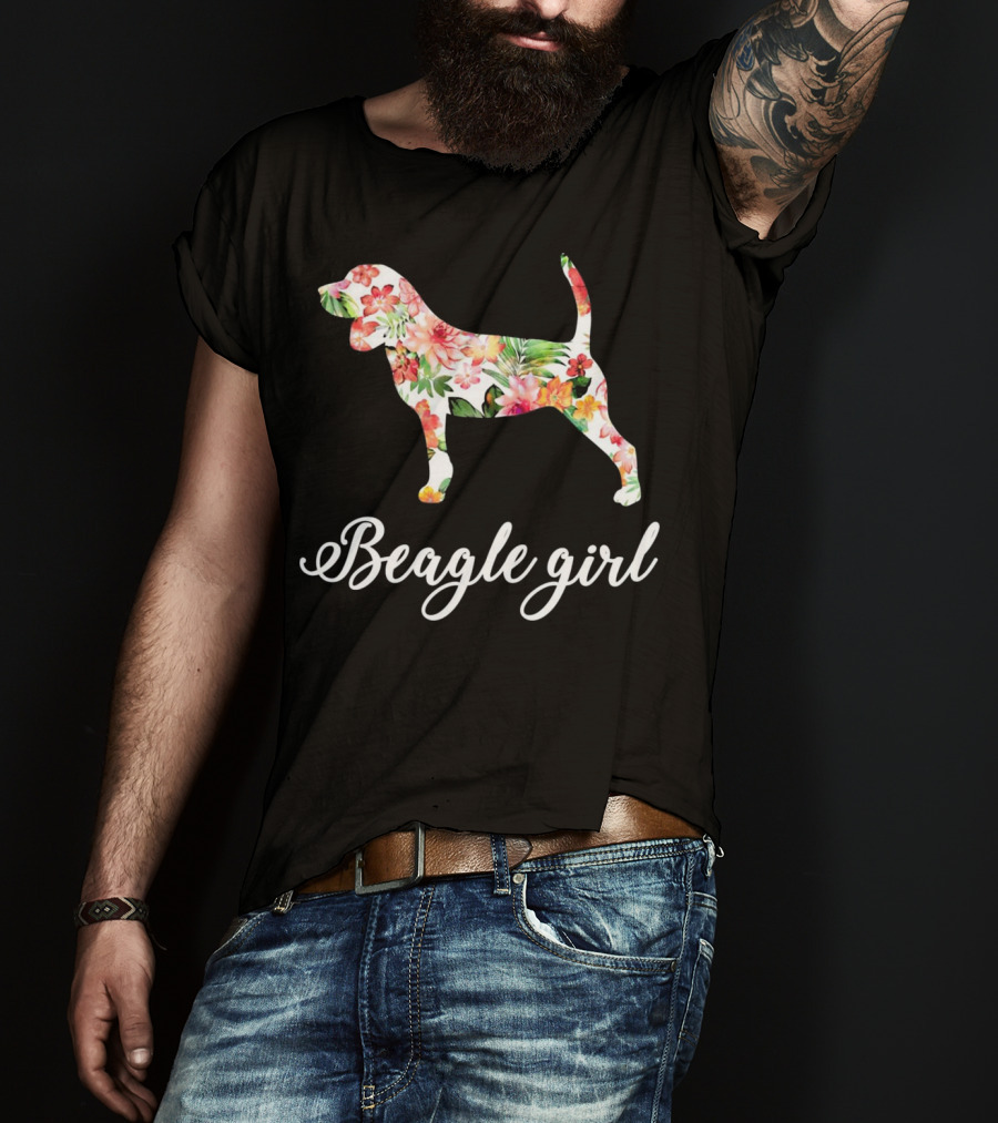 Beagle Girl Floral Pattern Beagle Lovers T-Shirt