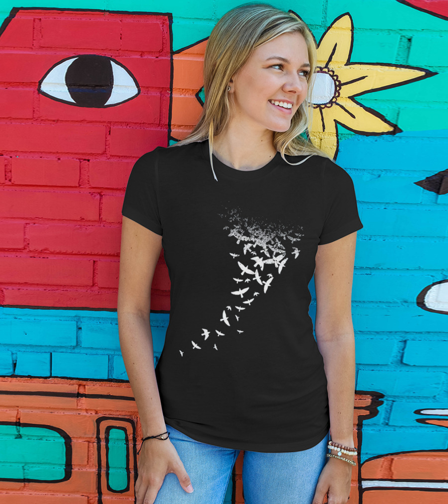 Birds In Flight Silhouette Pattern Flock T-Shirt