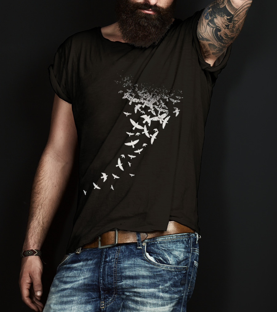Birds In Flight Silhouette Pattern Flock T-Shirt
