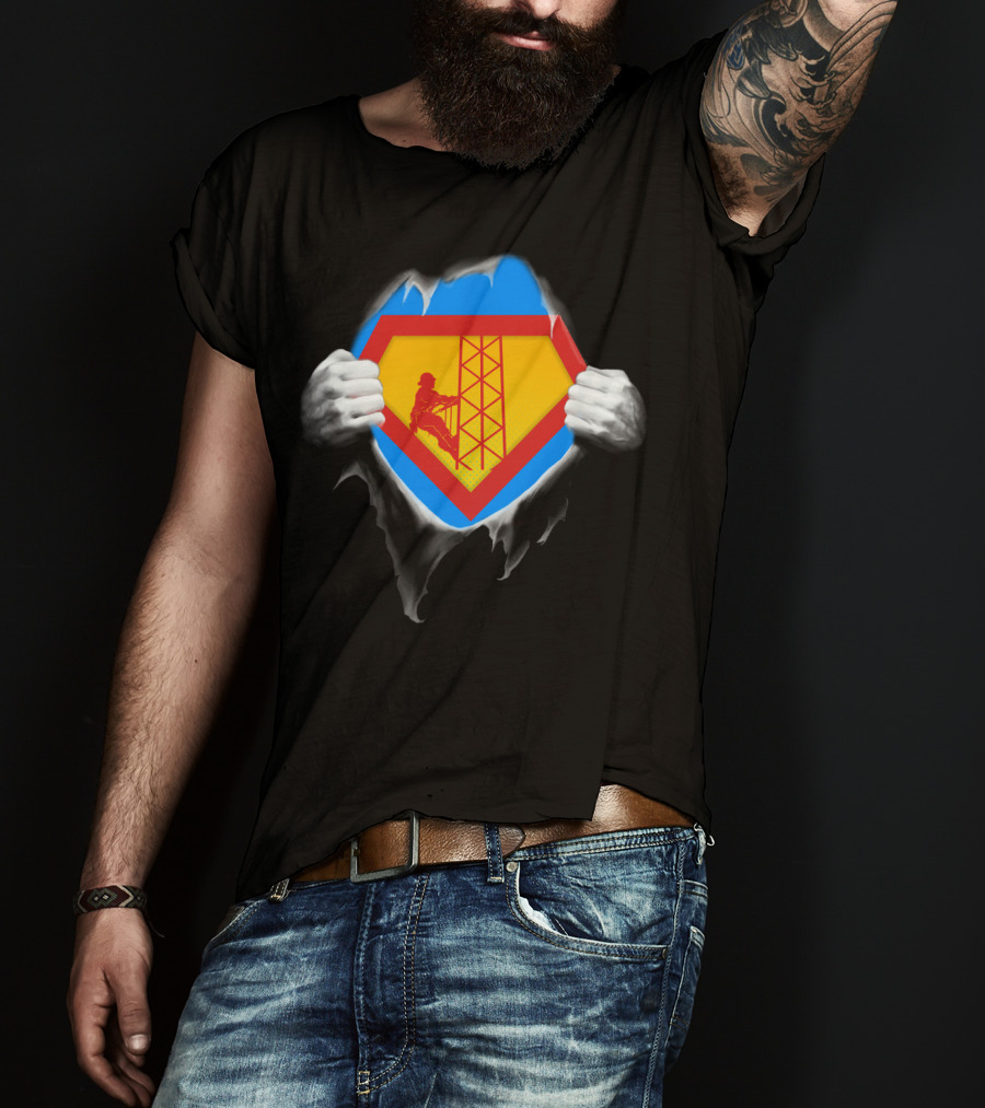 Tower Climber Superhero Symbol Burst Open T-Shirt