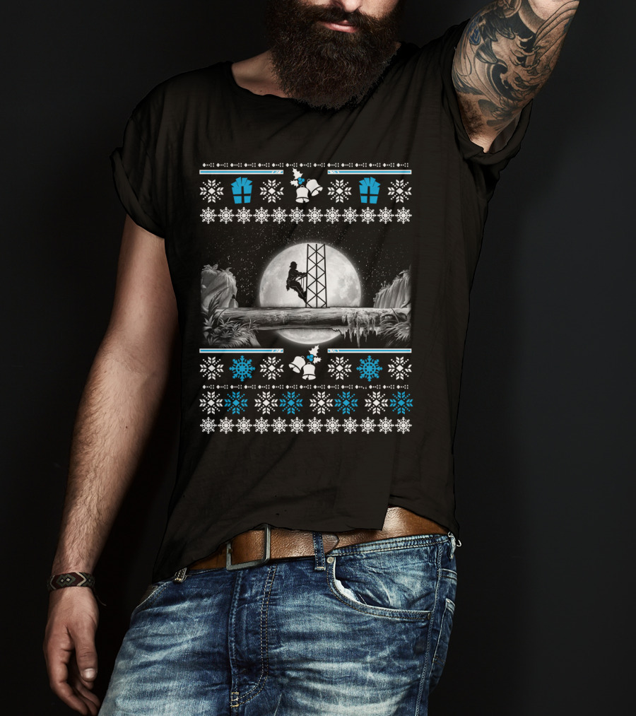 Ugly Merry Christmas Tower Climber Moonlit Winter Wonderland T-Shirt