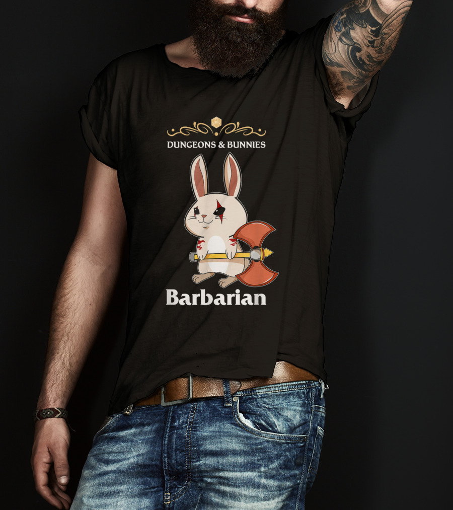 Dungeons And Bunnies Barbarian With Axe And Rune Symbols T-Shirt