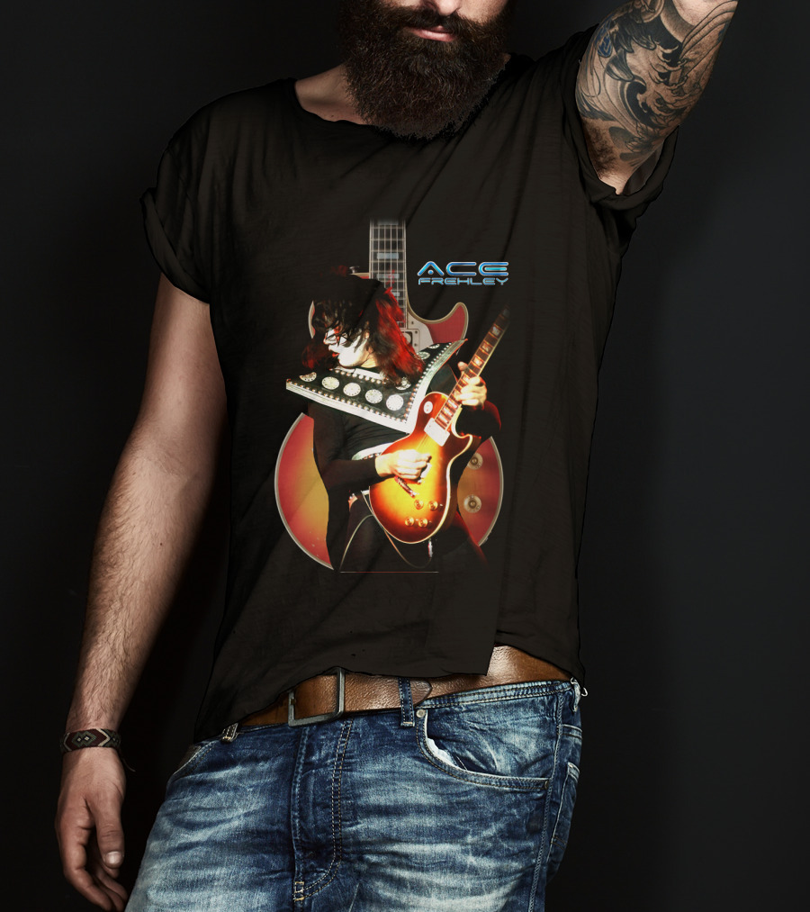 Ace Frehley Les Paul Guitar Live Performance Iconic Rock T-Shirt