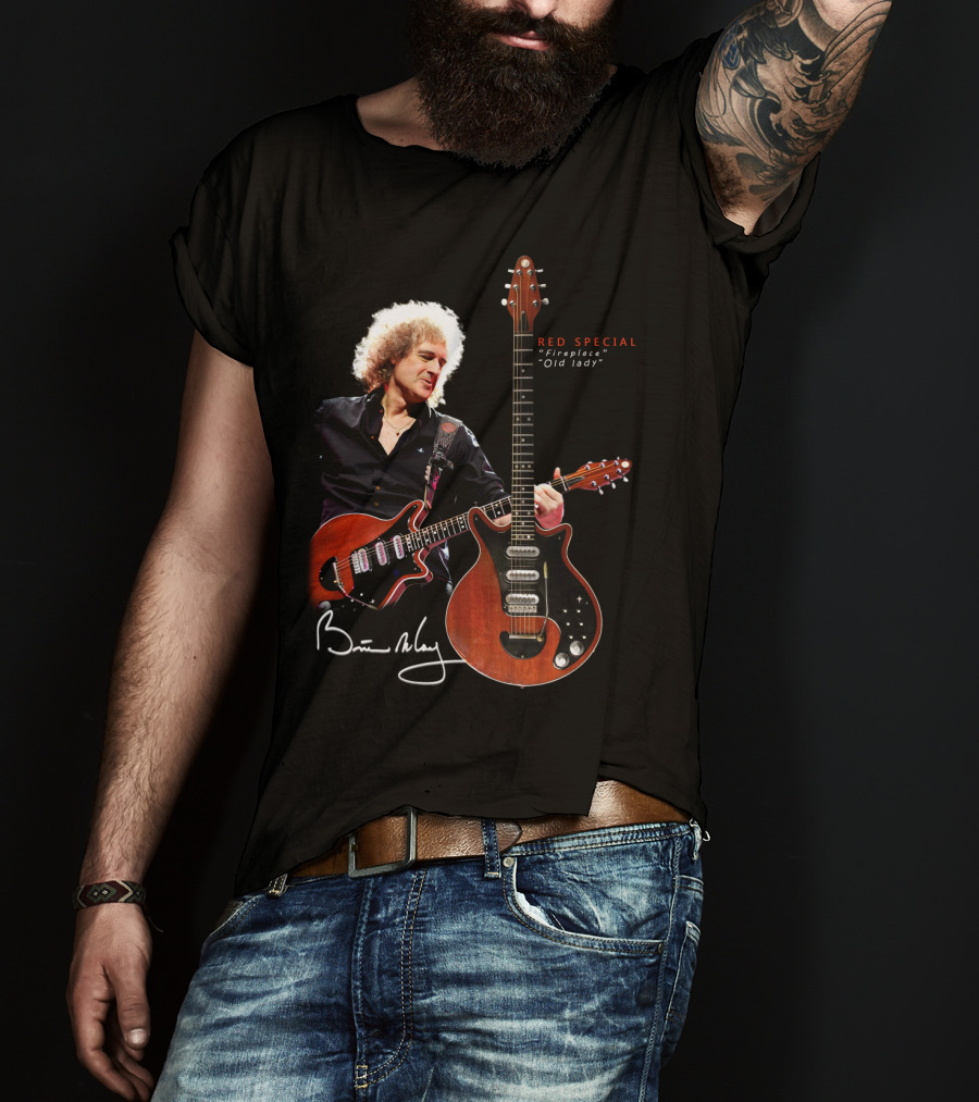 Brian May Red Special Guitar Fireplace Old Lady Signature T-Shirt