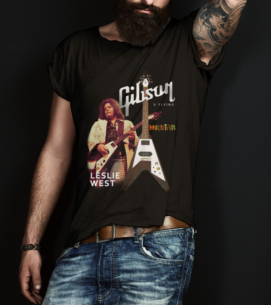 Leslie West Gibson Flying V Mountain Guitarist Music T-Shirt
