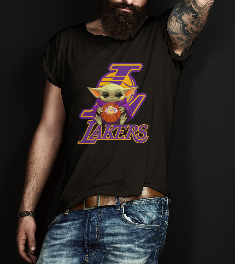 Lakers Fan Baby Alien Holding Basketball T-Shirt
