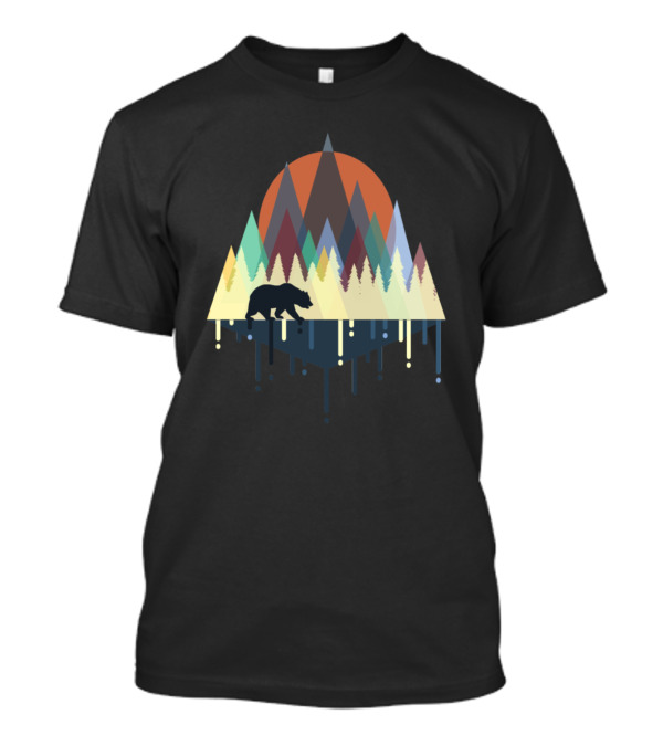 BearHobbies Camping Silhouette Bear Mountain Forest Sunburst T-Shirt