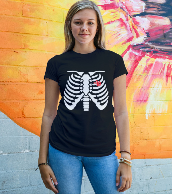 Halloween Skeleton Weight Lifting Ribcage Red Lifter Icon Novelty T-Shirt