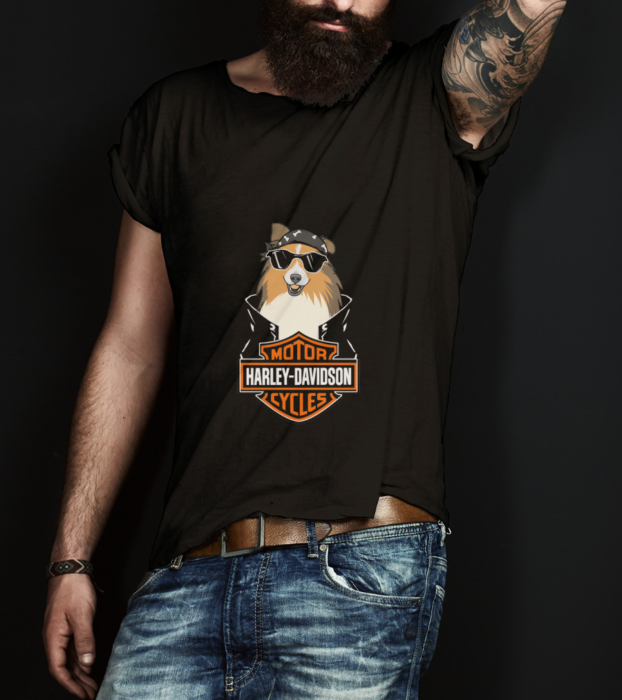 Harley Davidson Motor Cycles Shelties Motorcycle T-Shirt