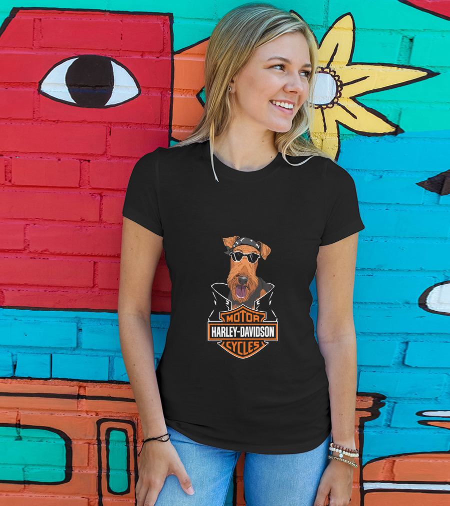 Harley Davidson Motor Cycles Airedale Terrier Biker T-Shirt