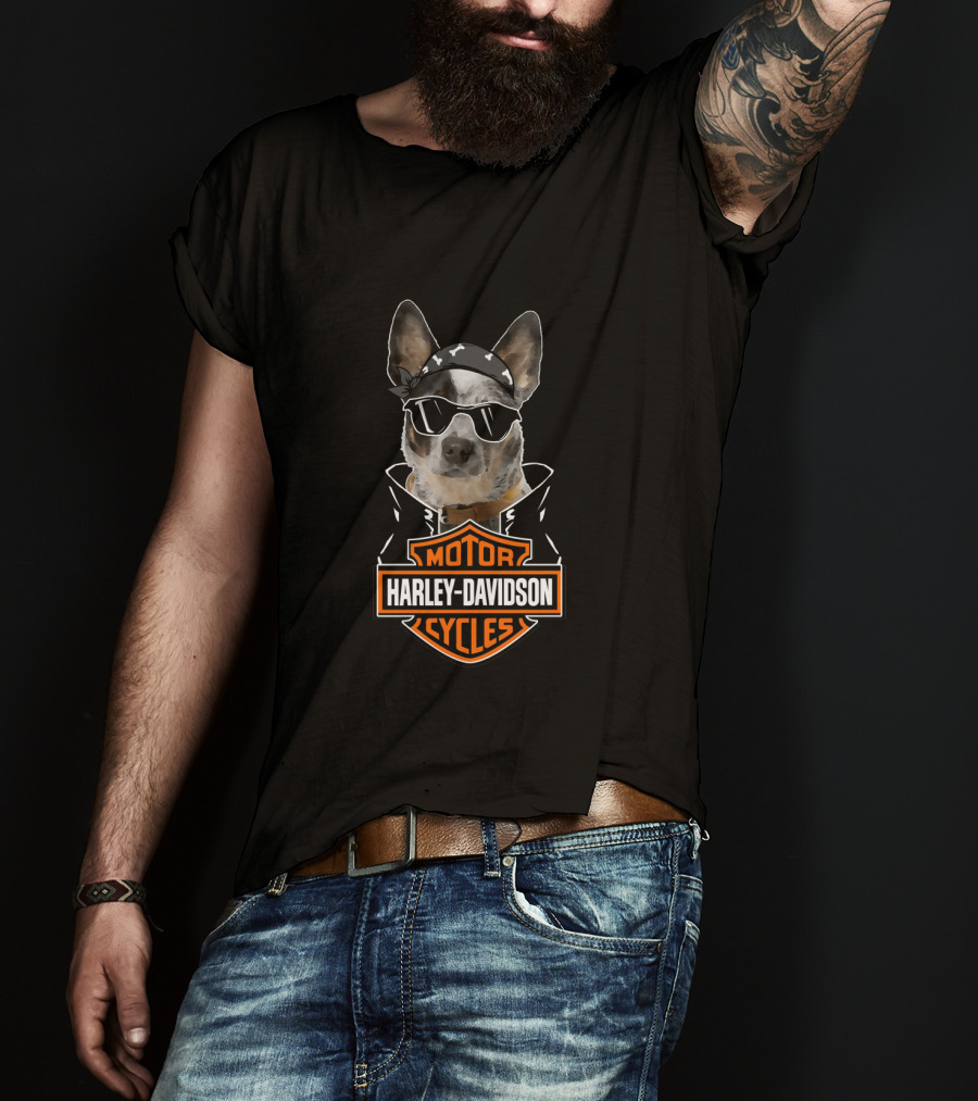 Harley Davidson Motorcycles Australian Cattle Dog Biker T-Shirt