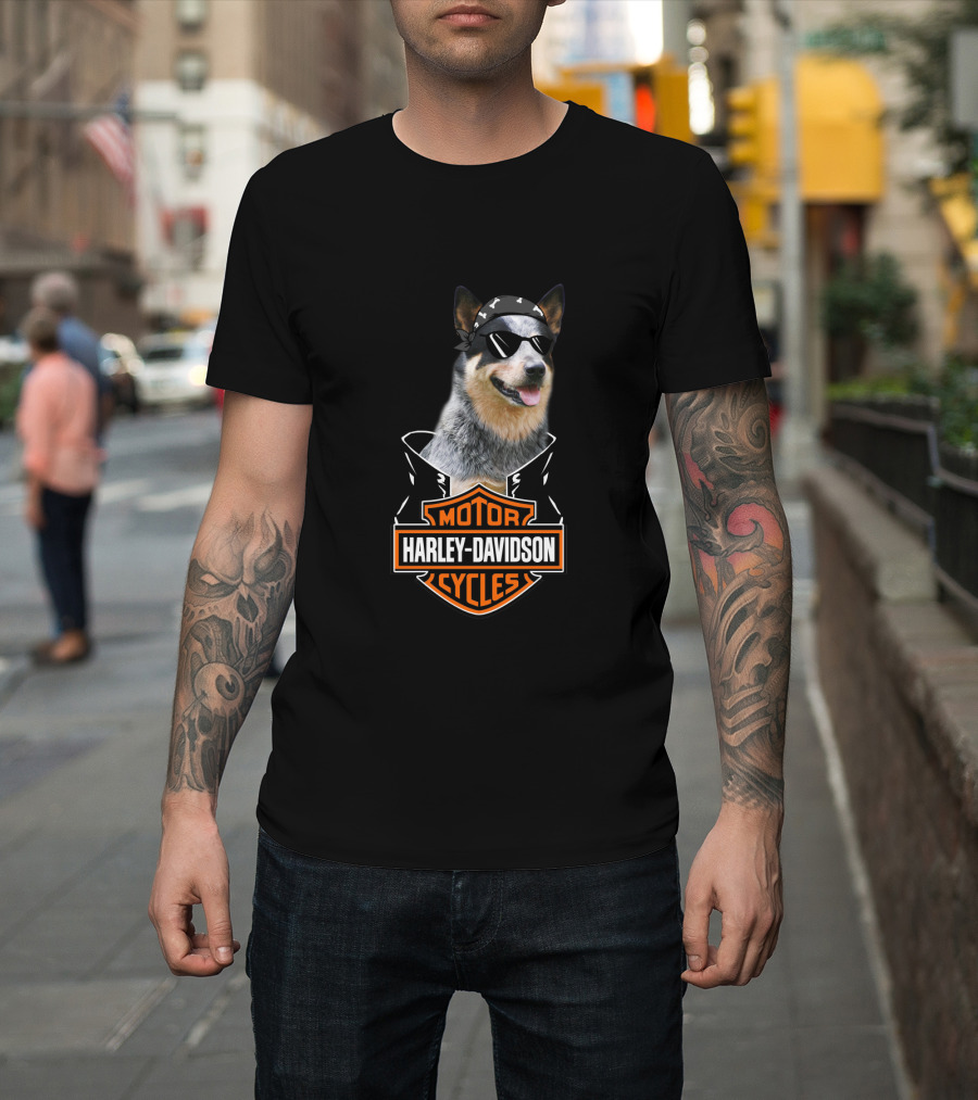 Harley Davidson Blue Heelers Biker Dog T-Shirt