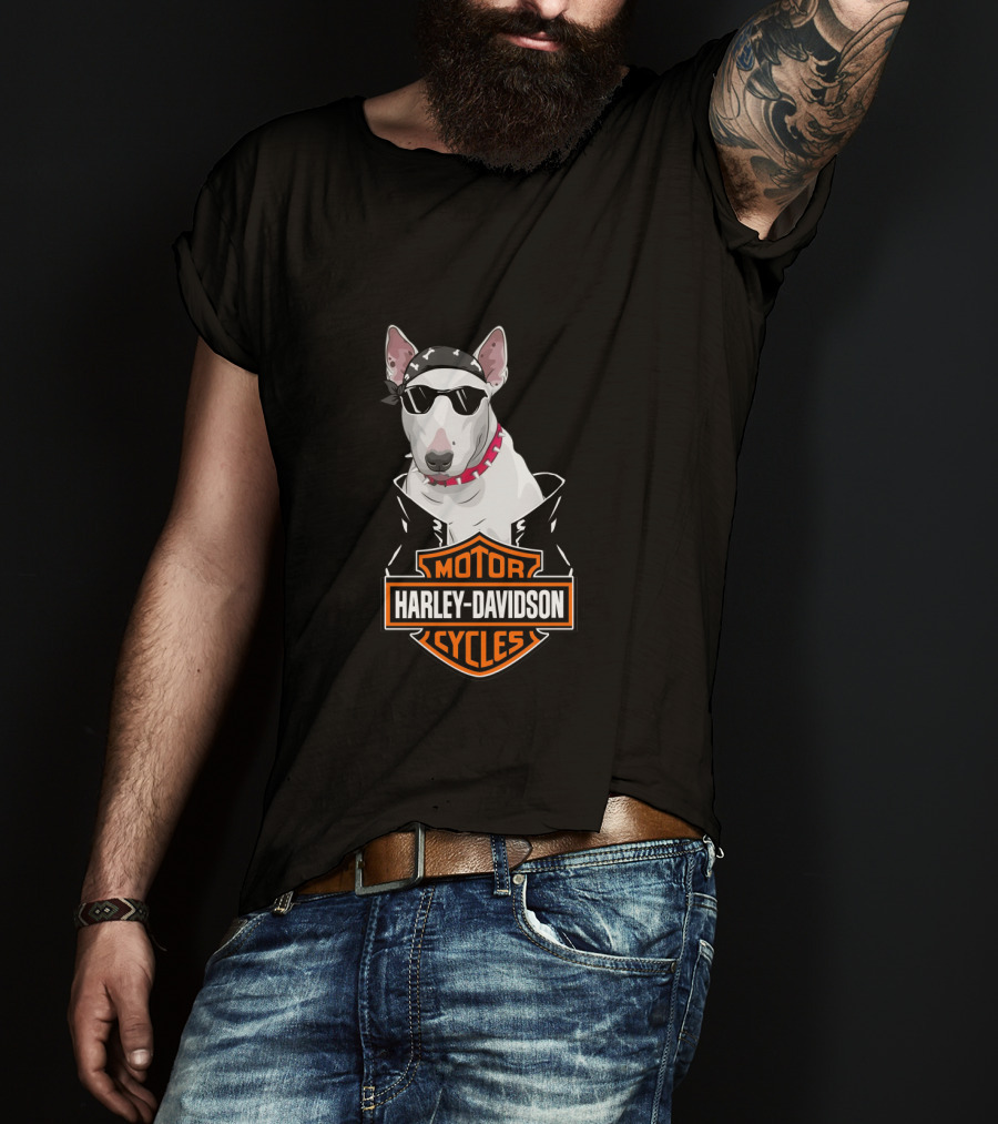 Bull Terrier Harley Davidson Motorcycles Biker T-Shirt