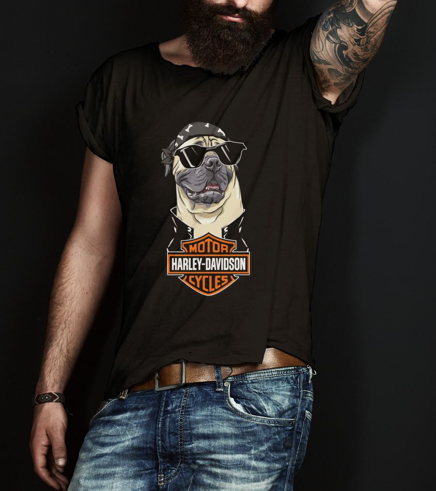 Bullmastiff Harley Davidson Motorcycles Biker Cool Dog T-Shirt