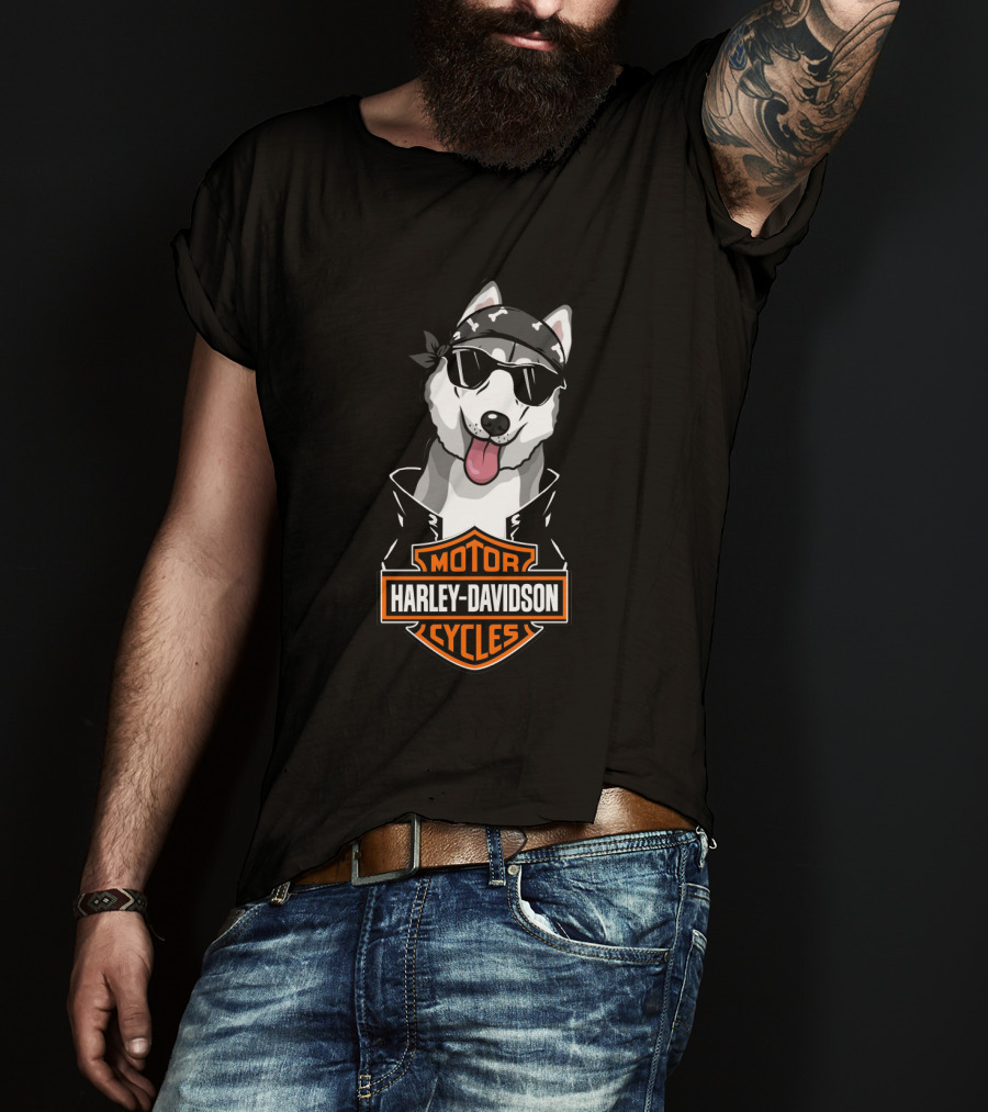 Harley Davidson Motor Cycles Siberian Husky Biker T-Shirt