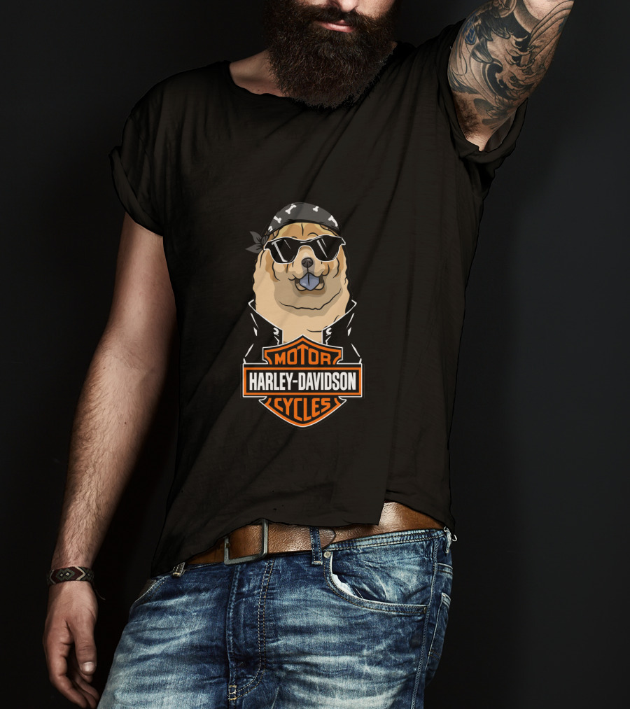 Harley Davidson Chow Chow Black Tongue Biker T-Shirt