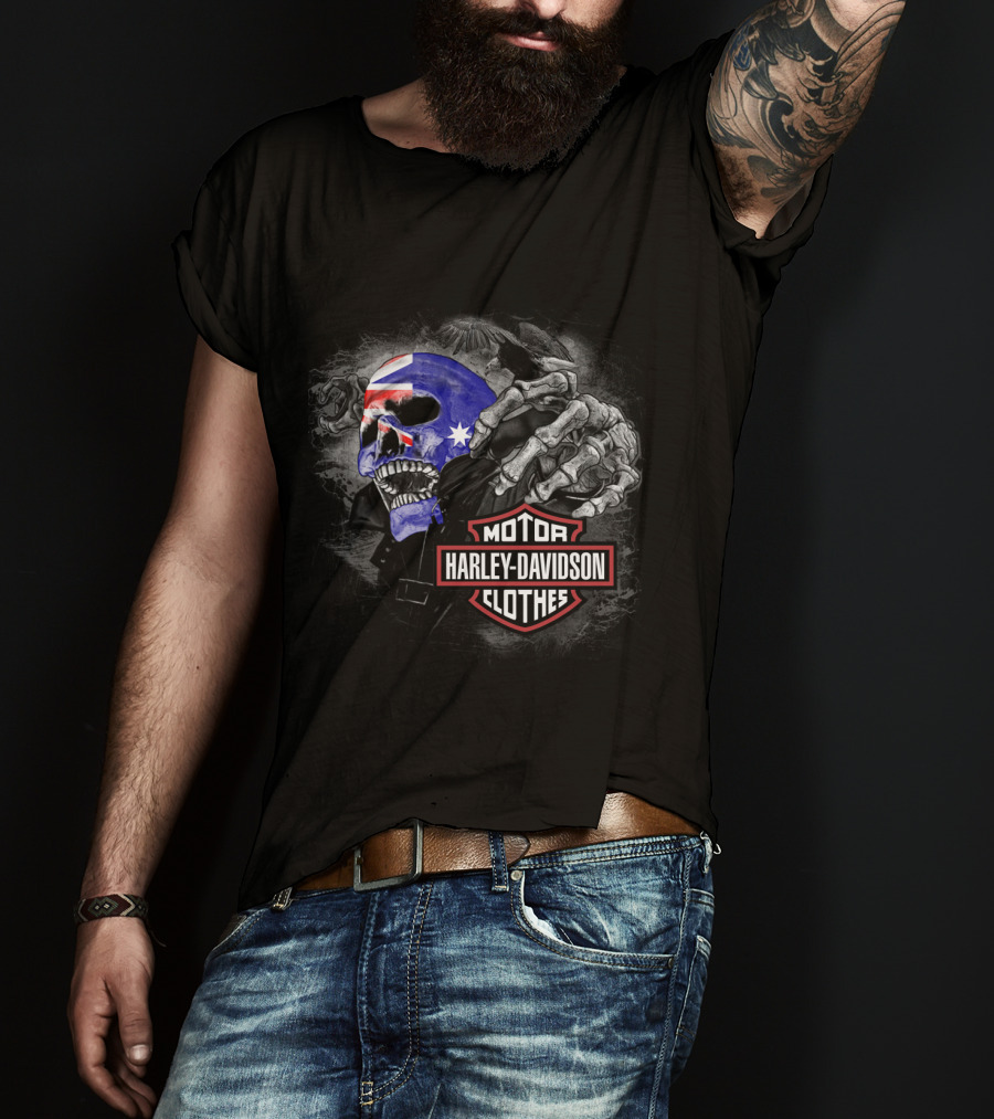 Harley Davidson Australia Skull Flag Motif T-Shirt