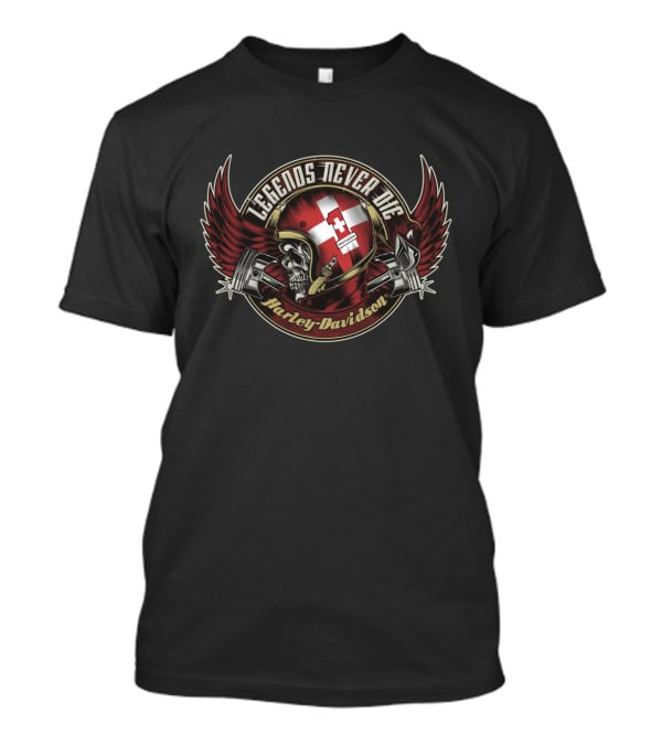 Legends Never Die Switzerland Flag Harley Davidson Skull T-Shirt