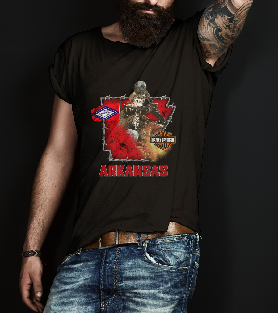 Arkansas Harley Davidson Motorcycles Skeleton Rider T-Shirt