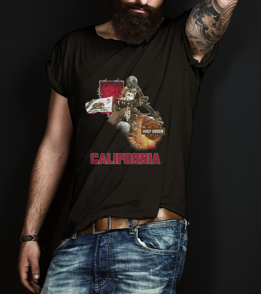 California Harley Davidson Motorcycles Skeleton Rider T-Shirt